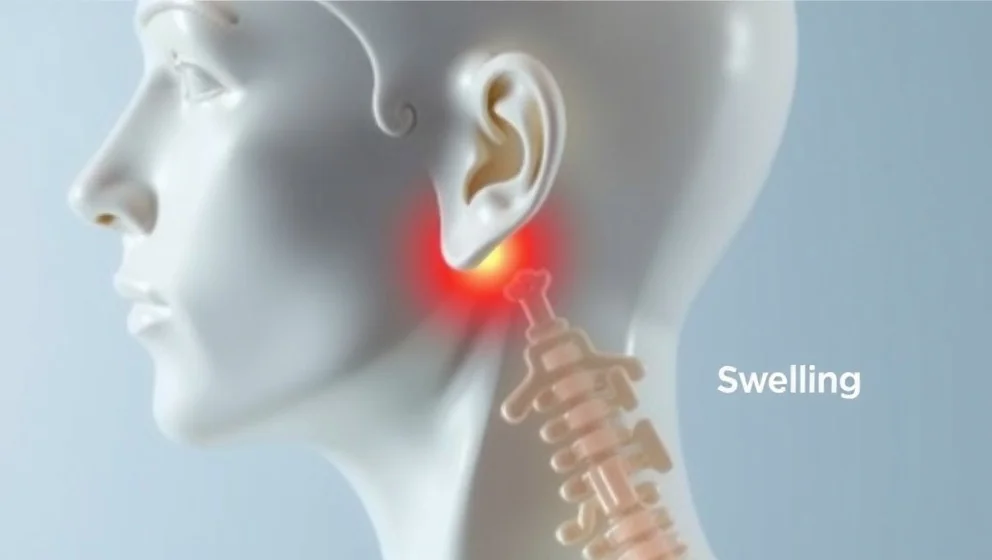 Svullna lymfkörtlar bakom örat på skallbenet